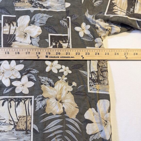 Seven‎ Palm Aloha Hawaiian XL Green Shirt Tiki Hula Wahine Floral Leaves - Picture 4 of 14